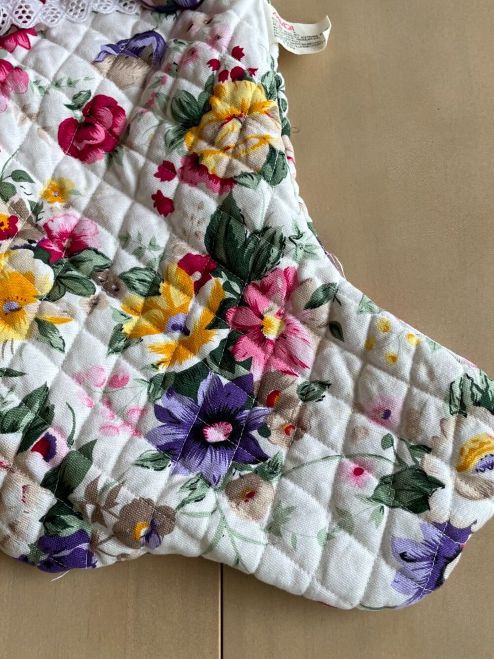 Entire Closet $5! VTG Milaca Mills Floral Quilted Teddy Bear Christmas Stocking - Picture 5 of 10